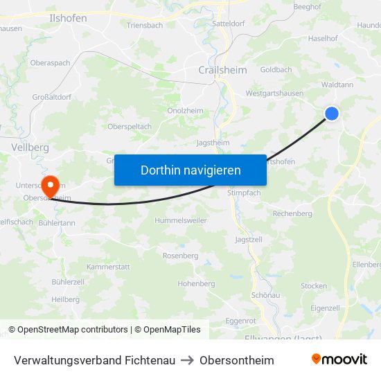 Verwaltungsverband Fichtenau to Obersontheim map