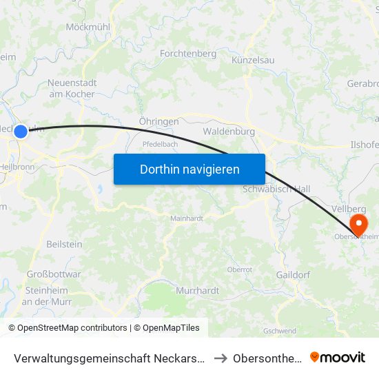 Verwaltungsgemeinschaft Neckarsulm to Obersontheim map