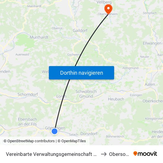 Vereinbarte Verwaltungsgemeinschaft Der Stadt Göppingen to Obersontheim map