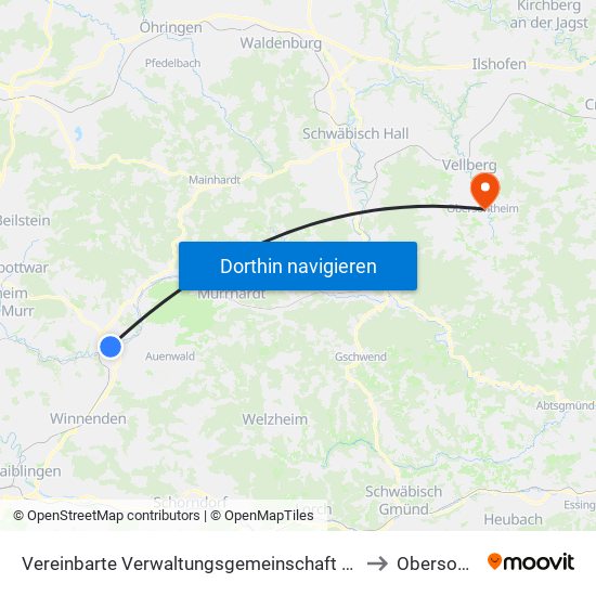 Vereinbarte Verwaltungsgemeinschaft Der Stadt Backnang to Obersontheim map