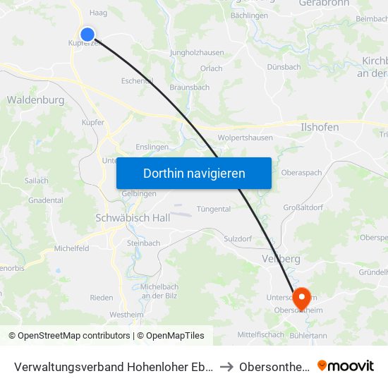 Verwaltungsverband Hohenloher Ebene to Obersontheim map