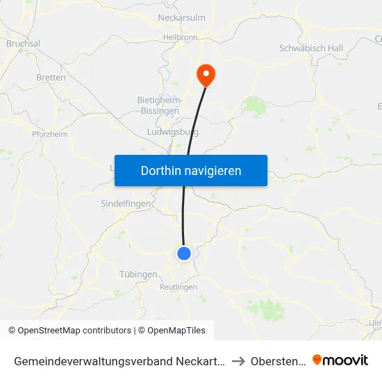 Gemeindeverwaltungsverband Neckartenzlingen to Oberstenfeld map