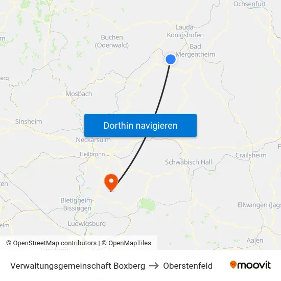 Verwaltungsgemeinschaft Boxberg to Oberstenfeld map