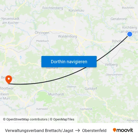 Verwaltungsverband Brettach/Jagst to Oberstenfeld map