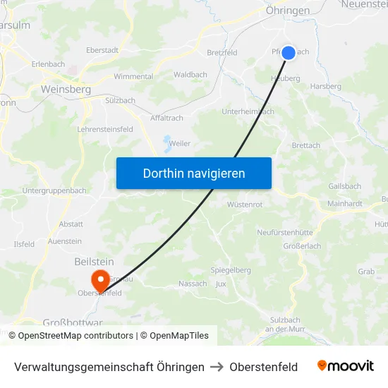 Verwaltungsgemeinschaft Öhringen to Oberstenfeld map