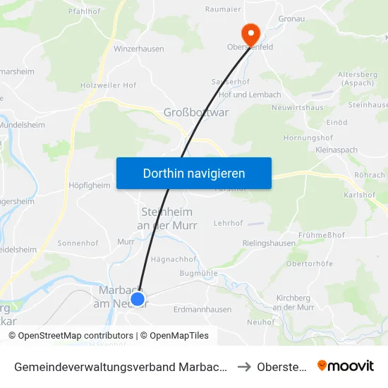 Gemeindeverwaltungsverband Marbach am Neckar to Oberstenfeld map