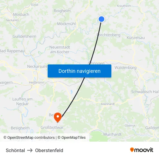 Schöntal to Oberstenfeld map