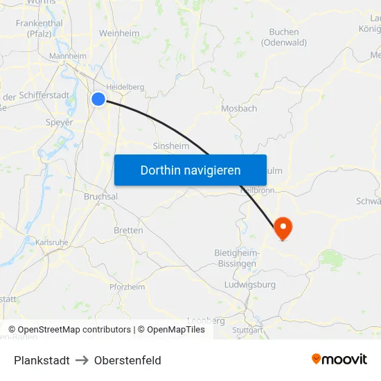 Plankstadt to Oberstenfeld map