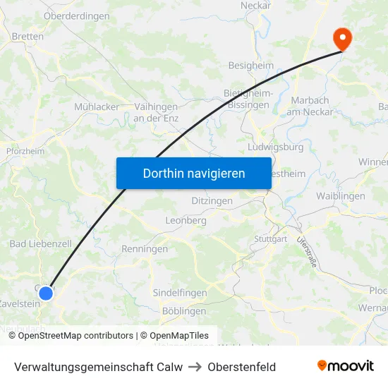 Verwaltungsgemeinschaft Calw to Oberstenfeld map