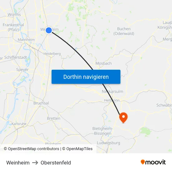 Weinheim to Oberstenfeld map