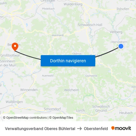 Verwaltungsverband Oberes Bühlertal to Oberstenfeld map
