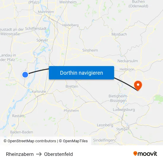 Rheinzabern to Oberstenfeld map