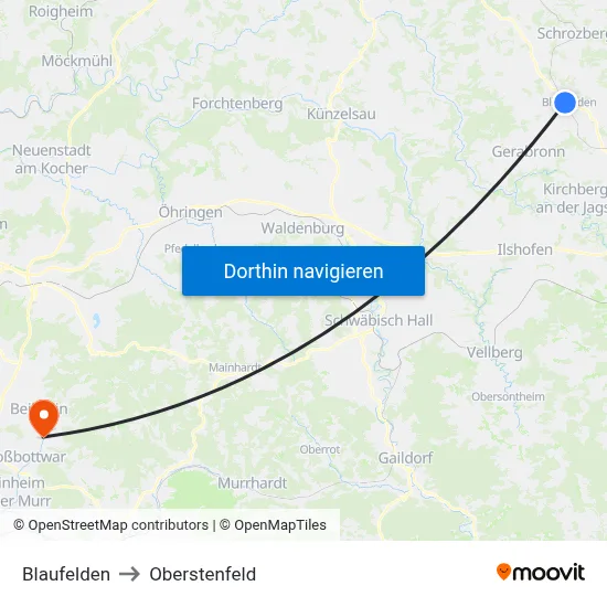 Blaufelden to Oberstenfeld map