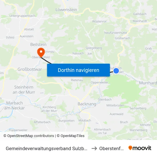 Gemeindeverwaltungsverband Sulzbach to Oberstenfeld map