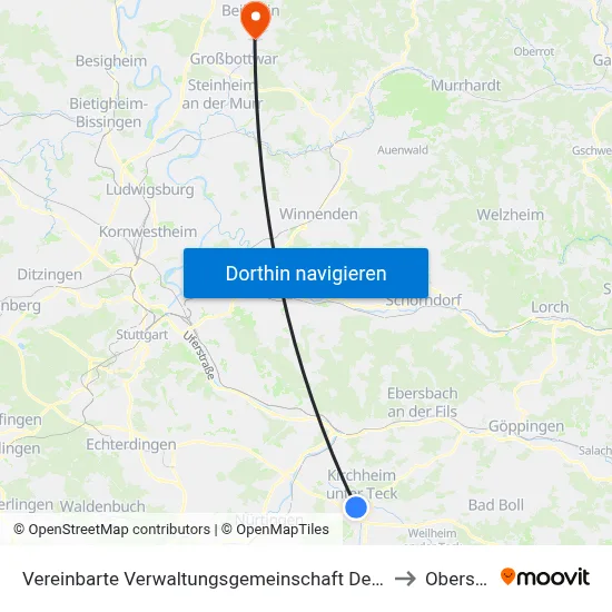 Vereinbarte Verwaltungsgemeinschaft Der Stadt Kirchheim Unter Teck to Oberstenfeld map