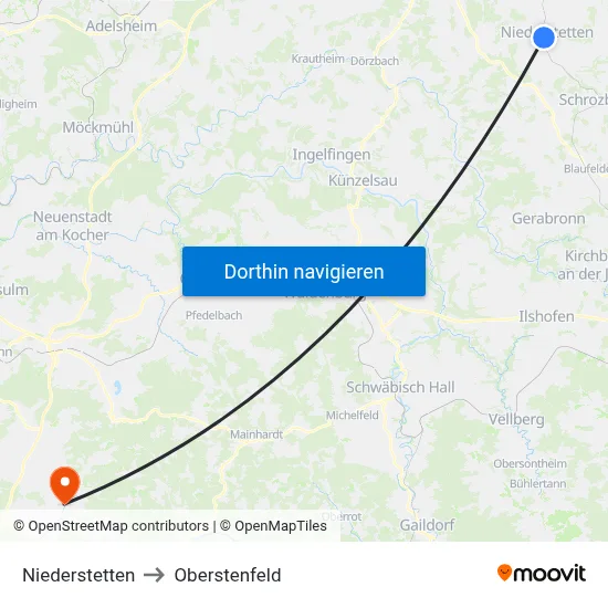 Niederstetten to Oberstenfeld map