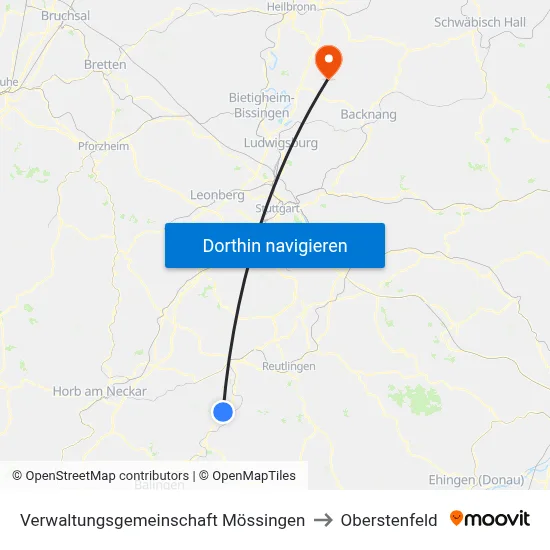 Verwaltungsgemeinschaft Mössingen to Oberstenfeld map