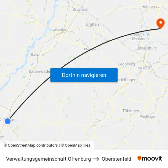 Verwaltungsgemeinschaft Offenburg to Oberstenfeld map