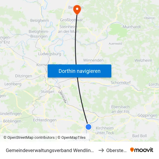 Gemeindeverwaltungsverband Wendlingen am Neckar to Oberstenfeld map