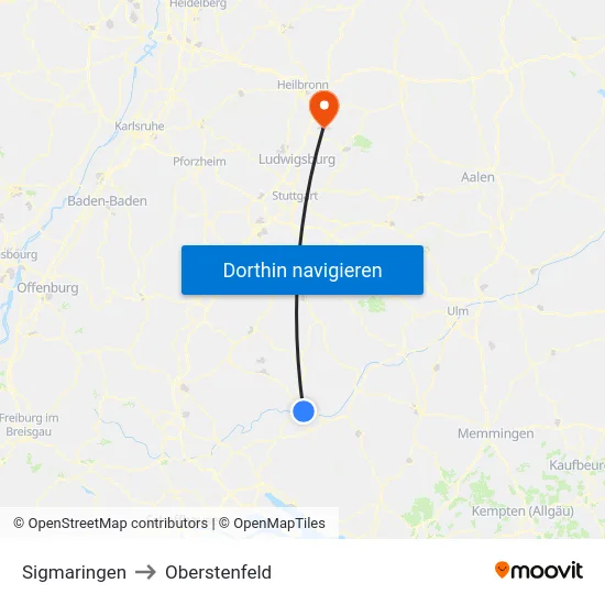 Sigmaringen to Oberstenfeld map