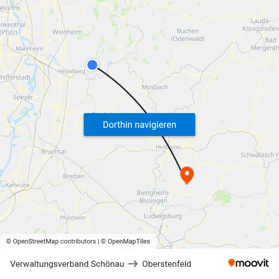Verwaltungsverband Schönau to Oberstenfeld map