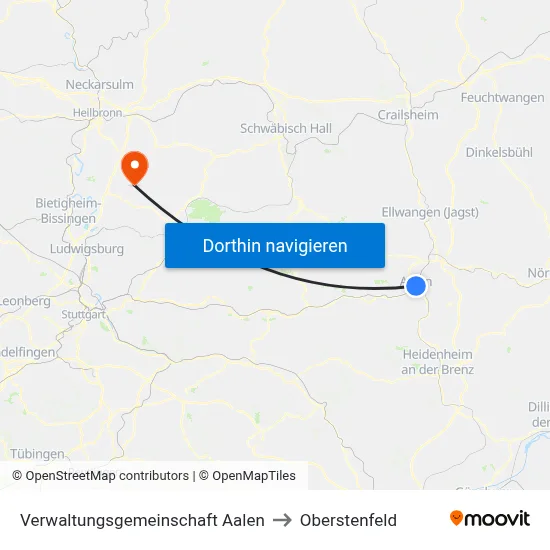 Verwaltungsgemeinschaft Aalen to Oberstenfeld map
