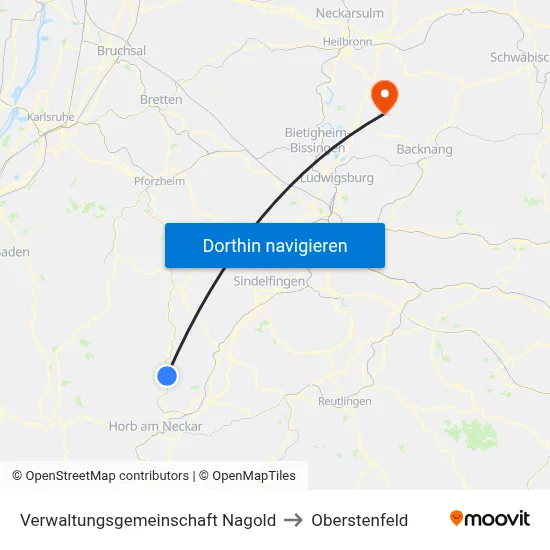 Verwaltungsgemeinschaft Nagold to Oberstenfeld map