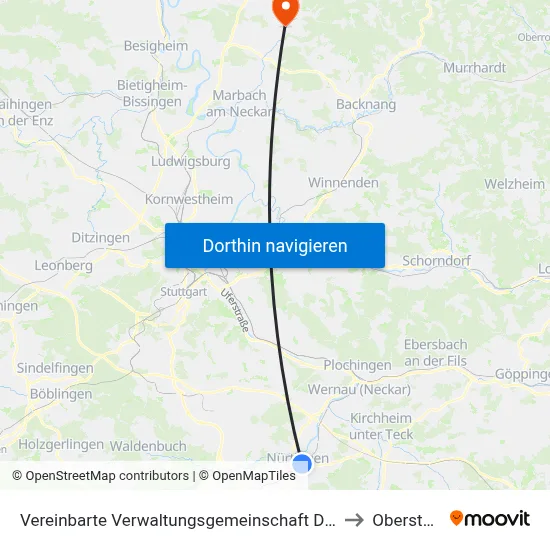 Vereinbarte Verwaltungsgemeinschaft Der Stadt Nürtingen to Oberstenfeld map