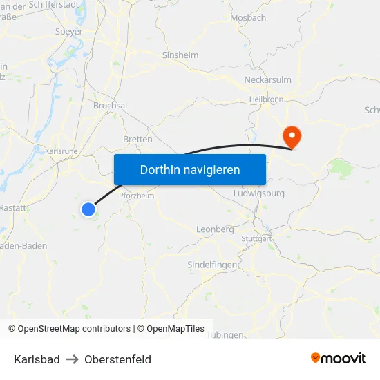 Karlsbad to Oberstenfeld map