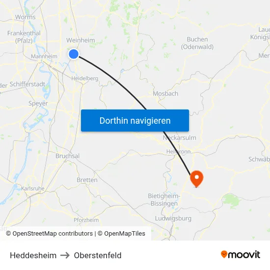 Heddesheim to Oberstenfeld map