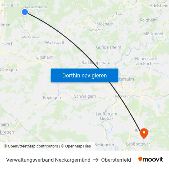 Verwaltungsverband Neckargemünd to Oberstenfeld map