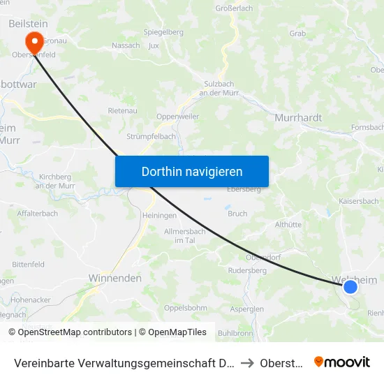 Vereinbarte Verwaltungsgemeinschaft Der Stadt Welzheim to Oberstenfeld map