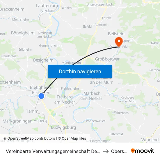 Vereinbarte Verwaltungsgemeinschaft Der Stadt Bietigheim-Bissingen to Oberstenfeld map