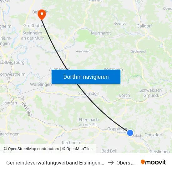 Gemeindeverwaltungsverband Eislingen-Ottenbach-Salach to Oberstenfeld map