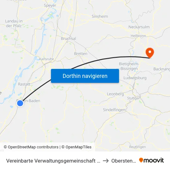 Vereinbarte Verwaltungsgemeinschaft Sinzheim to Oberstenfeld map