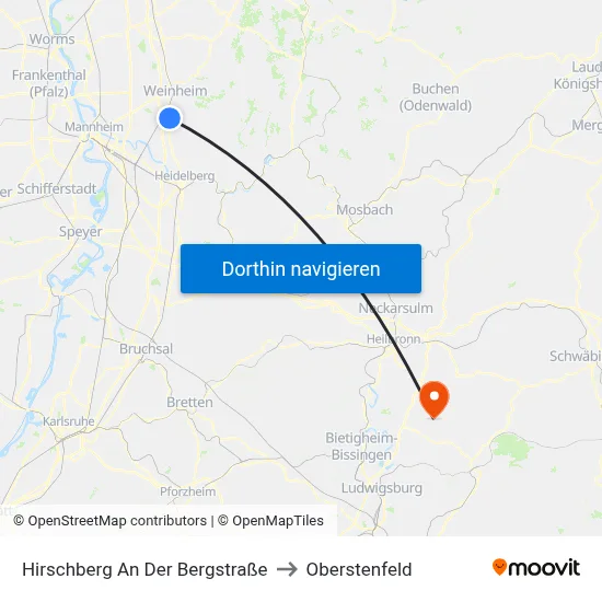 Hirschberg An Der Bergstraße to Oberstenfeld map