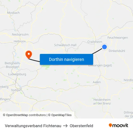Verwaltungsverband Fichtenau to Oberstenfeld map
