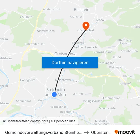 Gemeindeverwaltungsverband Steinheim-Murr to Oberstenfeld map