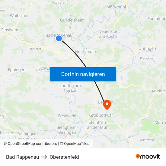 Bad Rappenau to Oberstenfeld map