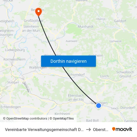 Vereinbarte Verwaltungsgemeinschaft Der Stadt Göppingen to Oberstenfeld map