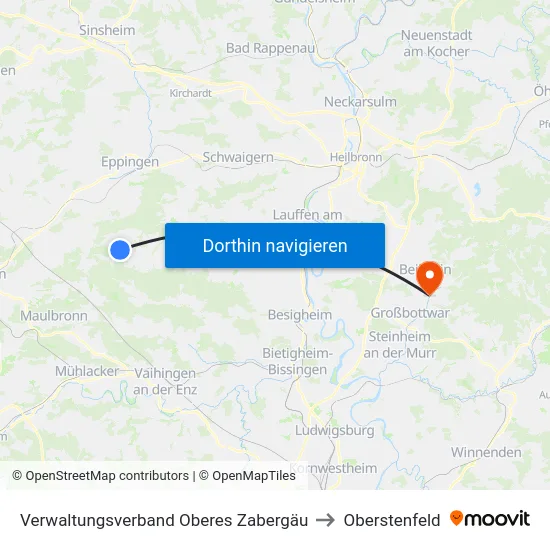 Verwaltungsverband Oberes Zabergäu to Oberstenfeld map