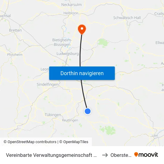 Vereinbarte Verwaltungsgemeinschaft Der Stadt Neuffen to Oberstenfeld map