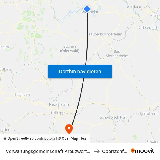 Verwaltungsgemeinschaft Kreuzwertheim to Oberstenfeld map
