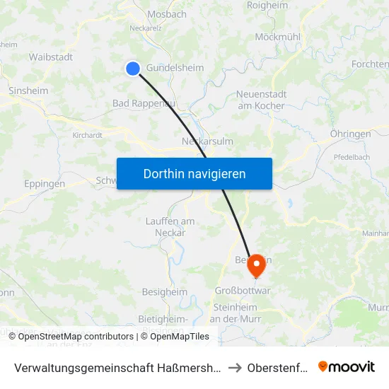 Verwaltungsgemeinschaft Haßmersheim to Oberstenfeld map