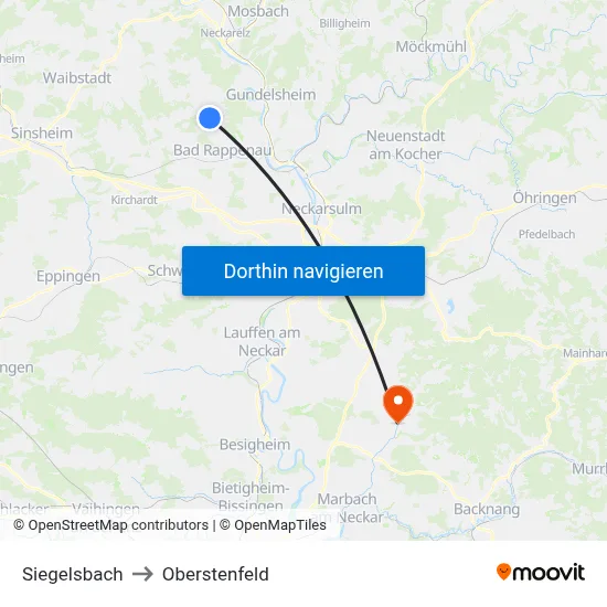 Siegelsbach to Oberstenfeld map