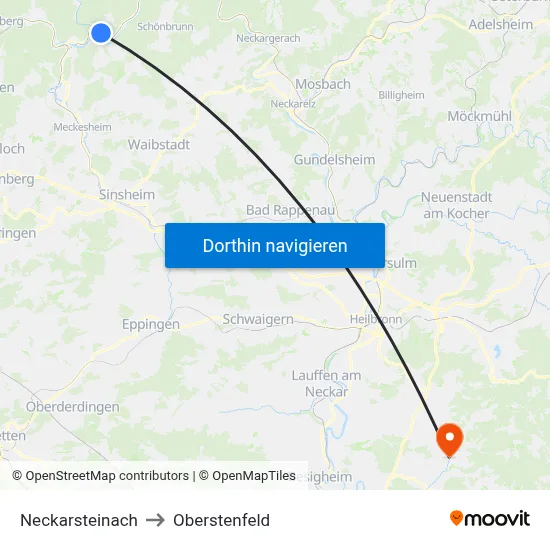 Neckarsteinach to Oberstenfeld map