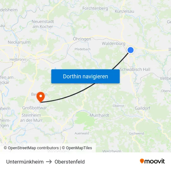 Untermünkheim to Oberstenfeld map
