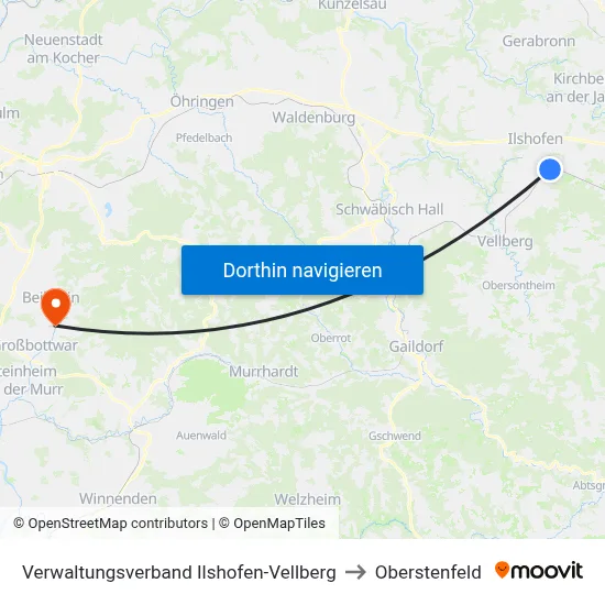 Verwaltungsverband Ilshofen-Vellberg to Oberstenfeld map
