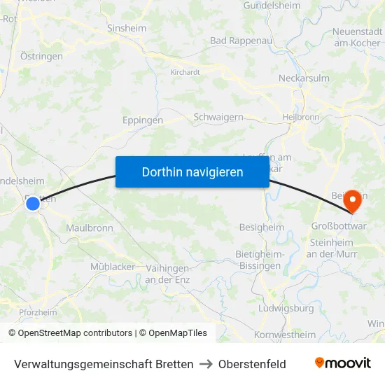 Verwaltungsgemeinschaft Bretten to Oberstenfeld map