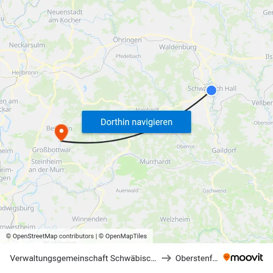 Verwaltungsgemeinschaft Schwäbisch Hall to Oberstenfeld map